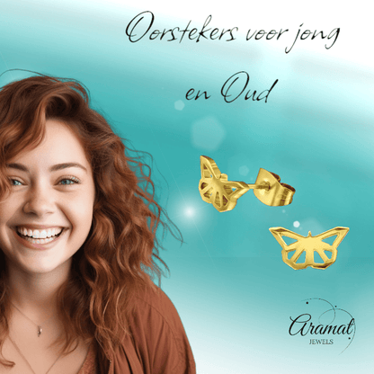 Vlinder oorstekers RVS goudkleur – 5x10mm - Aramat Jewels - Oorbellen - cadeautip