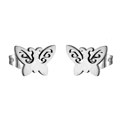 Vlinder oorstekers staal – 7x9mm open vleugel - Aramat Jewels - Oorbellen - cadeautip