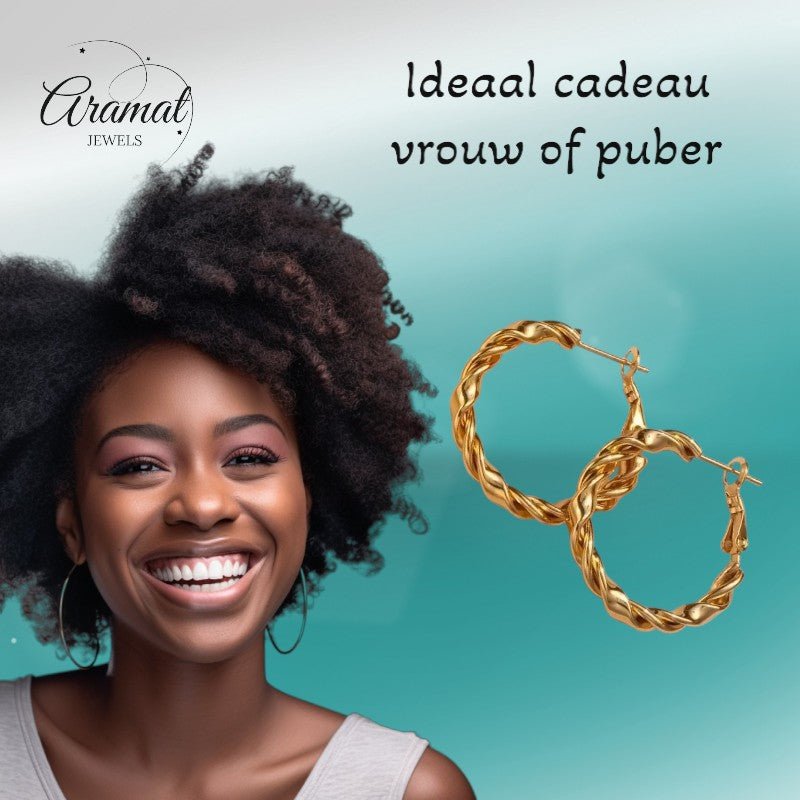 Wikkel Oorringen RVS Goudkleurig – 30mm – Brede & Smalle Baan - oor6316 - 528901 - Oorringen kopen# - 30mm - alles - cadeau