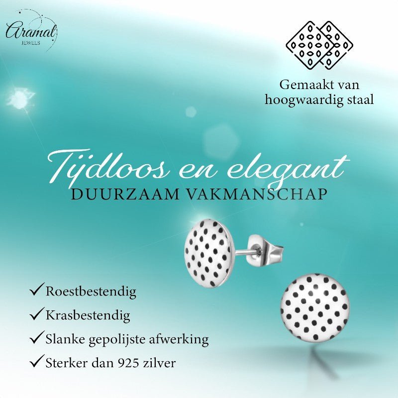 Witte stippel oorstekers met zwart – 10 mm - oor4918 - 40434 - Oorbellen kopen# - 10mm - acryl - alles