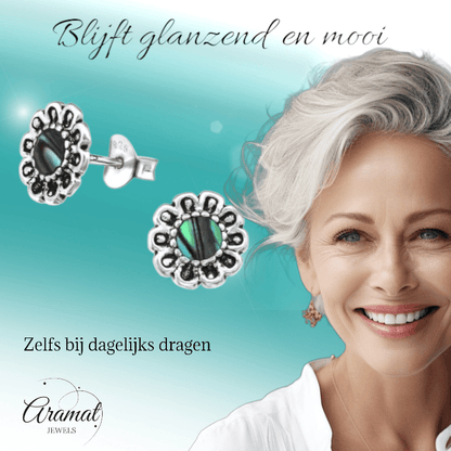 Zilveren Abalone Bloem Oorbellen 9 mm - oor972 - 30785 - Oorbellen kopen# - 925 Zilver - 9mm - Abalone