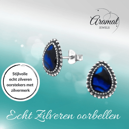 Zilveren Abalone Oorbellen 12x9 mm - oor1710 - 30901 - Oorbellen kopen# - 12mm - 925 Zilver - Abalone