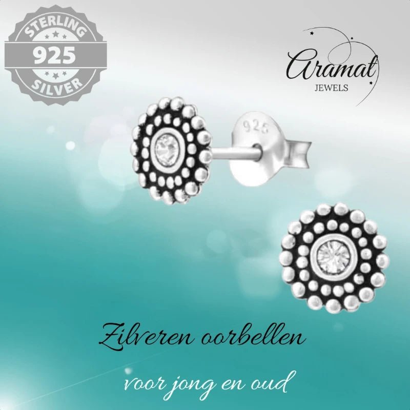 Zilveren Bali Oorbellen met Kristal – 6mm - oor704 - 32917 - Oorbellen kopen# - 6mm - 925 Zilver - alles