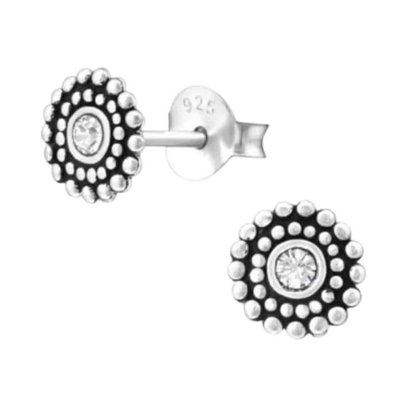 Zilveren Bali Oorbellen met Kristal – 6mm - oor704 - 32917 - Oorbellen kopen# - 6mm - 925 Zilver - alles