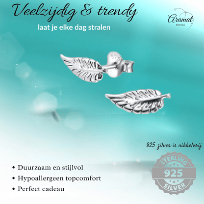 Zilveren Blaadje Oorbellen Antieklook – 11x4mm - Aramat Jewels - Oorbellen - cadeautip