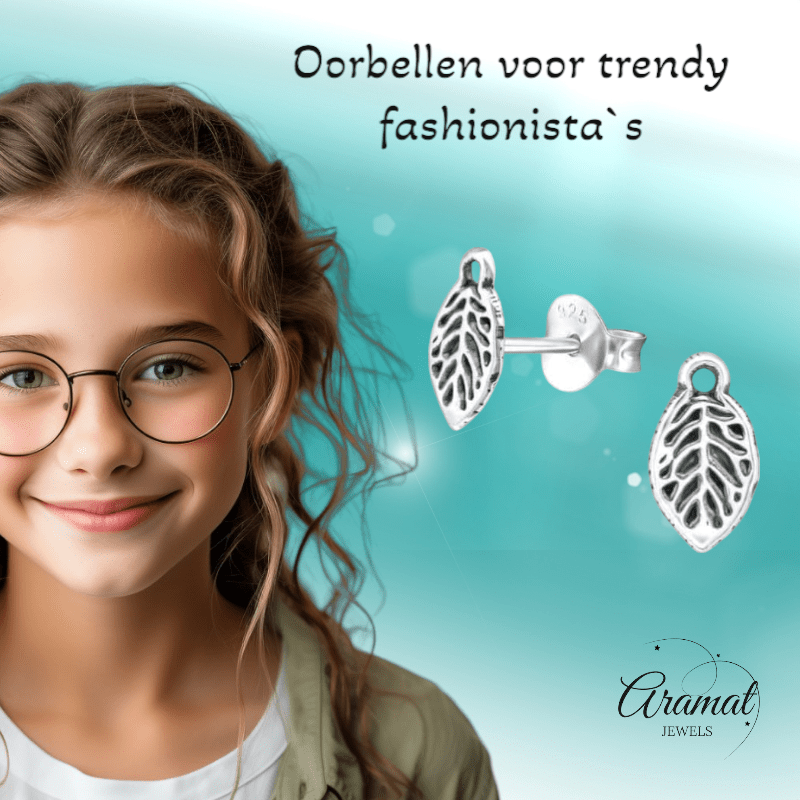 Zilveren Blaadje Oorbellen Antieklook – 9x5mm - Aramat Jewels - Oorbellen - cadeautip