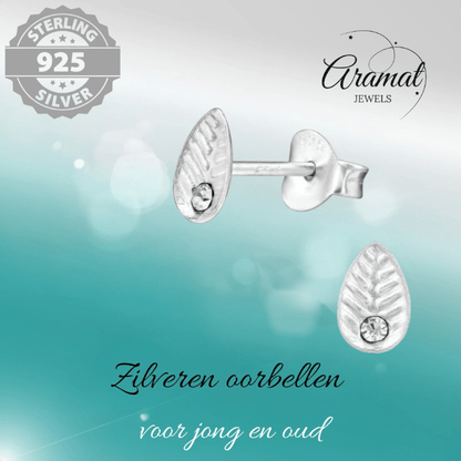 Zilveren Blaadje Oorbellen Kristal – 6x4mm - Aramat Jewels - Oorbellen - cadeautip