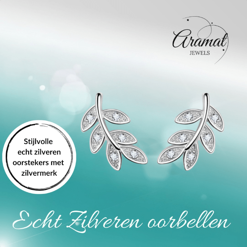Zilveren Blaadje Oorbellen Zirkonia – 9x6mm - Aramat Jewels - Oorbellen - cadeautip