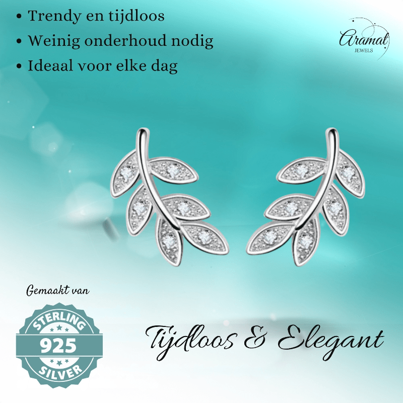 Zilveren Blaadje Oorbellen Zirkonia – 9x6mm - Aramat Jewels - Oorbellen - cadeautip