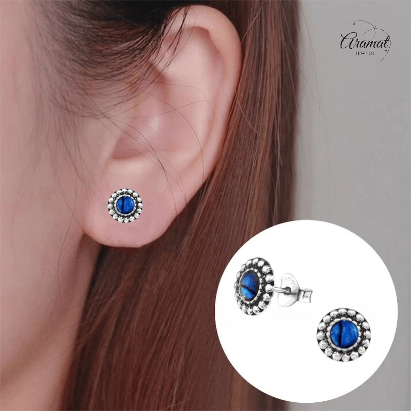 Zilveren Blauw Abalone Oorbellen 8 mm - oor1082 - 30786 - Oorbellen kopen# - 8mm - 925 Zilver - Abalone