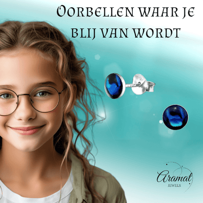 Zilveren Blauwe Abalone Oorbellen 5.5 mm - oor5282 - 30895 - Oorbellen kopen# - 5.5mm - 925 Zilver - Abalone