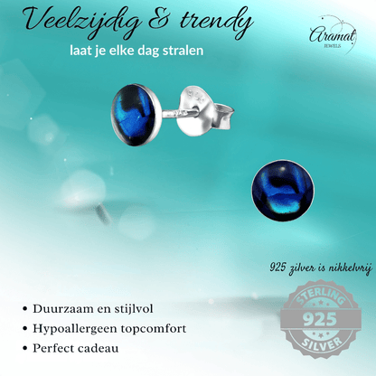 Zilveren Blauwe Abalone Oorbellen 5.5 mm - oor5282 - 30895 - Oorbellen kopen# - 5.5mm - 925 Zilver - Abalone