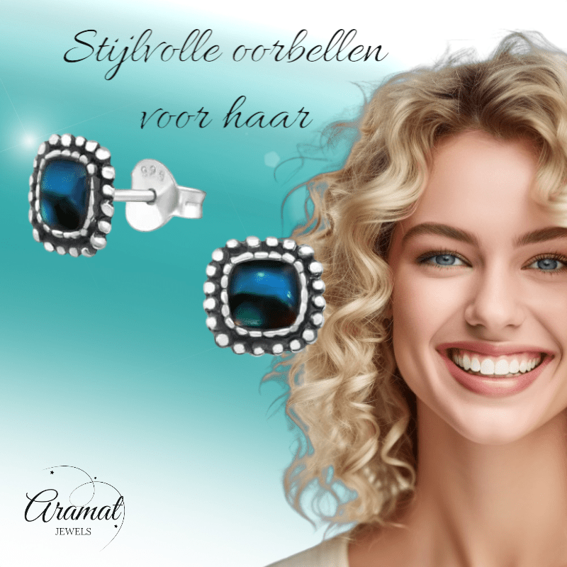 Zilveren Blauwe Abalone Oorbellen 7 mm - oor4759 - 31211 - Oorbellen kopen# - 7mm - 925 Zilver - Abalone