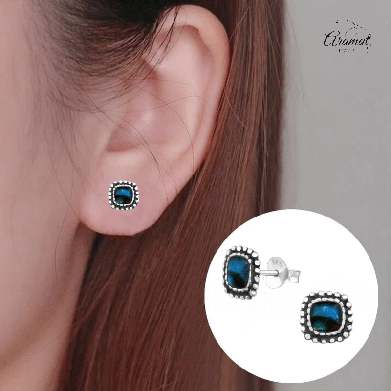 Zilveren Blauwe Abalone Oorbellen 7 mm - oor4759 - 31211 - Oorbellen kopen# - 7mm - 925 Zilver - Abalone
