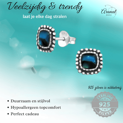 Zilveren Blauwe Abalone Oorbellen 7 mm - oor4759 - 31211 - Oorbellen kopen# - 7mm - 925 Zilver - Abalone