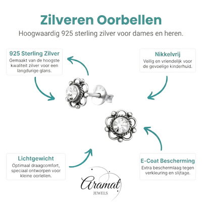 Zilveren Bloemoorbellen Transparant 7 mm - Aramat Jewels - Oorbellen - cadeautip