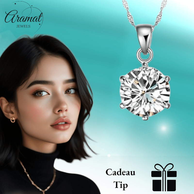 Zilveren Dames Halsketting met Ronde Zirkonia - Aramat Jewels - Halskettingen - cadeautip