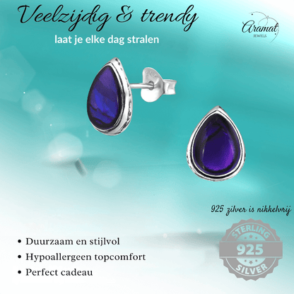 Zilveren Druppel Oorbellen Abalone 10x8 mm - oor876 - 30899 - Oorbellen kopen# - 10mm - 925 Zilver - Abalone