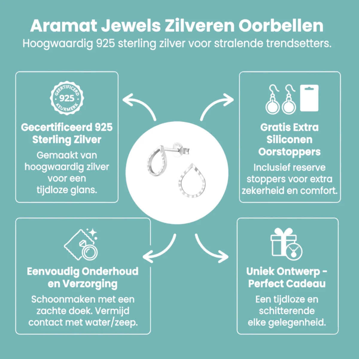 Zilveren Druppelvormige Oorbellen - Aramat Jewels - Oorbellen - cadeautip
