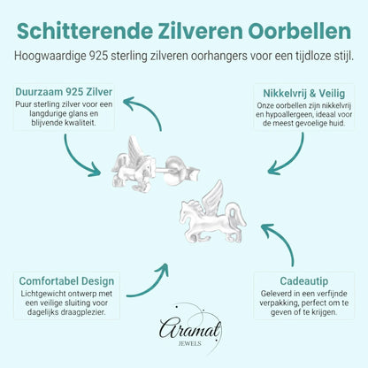 Zilveren Eenhoorn Oorbellen - Cadeau tip Meisje - Aramat Jewels - Oorbellen - cadeautip