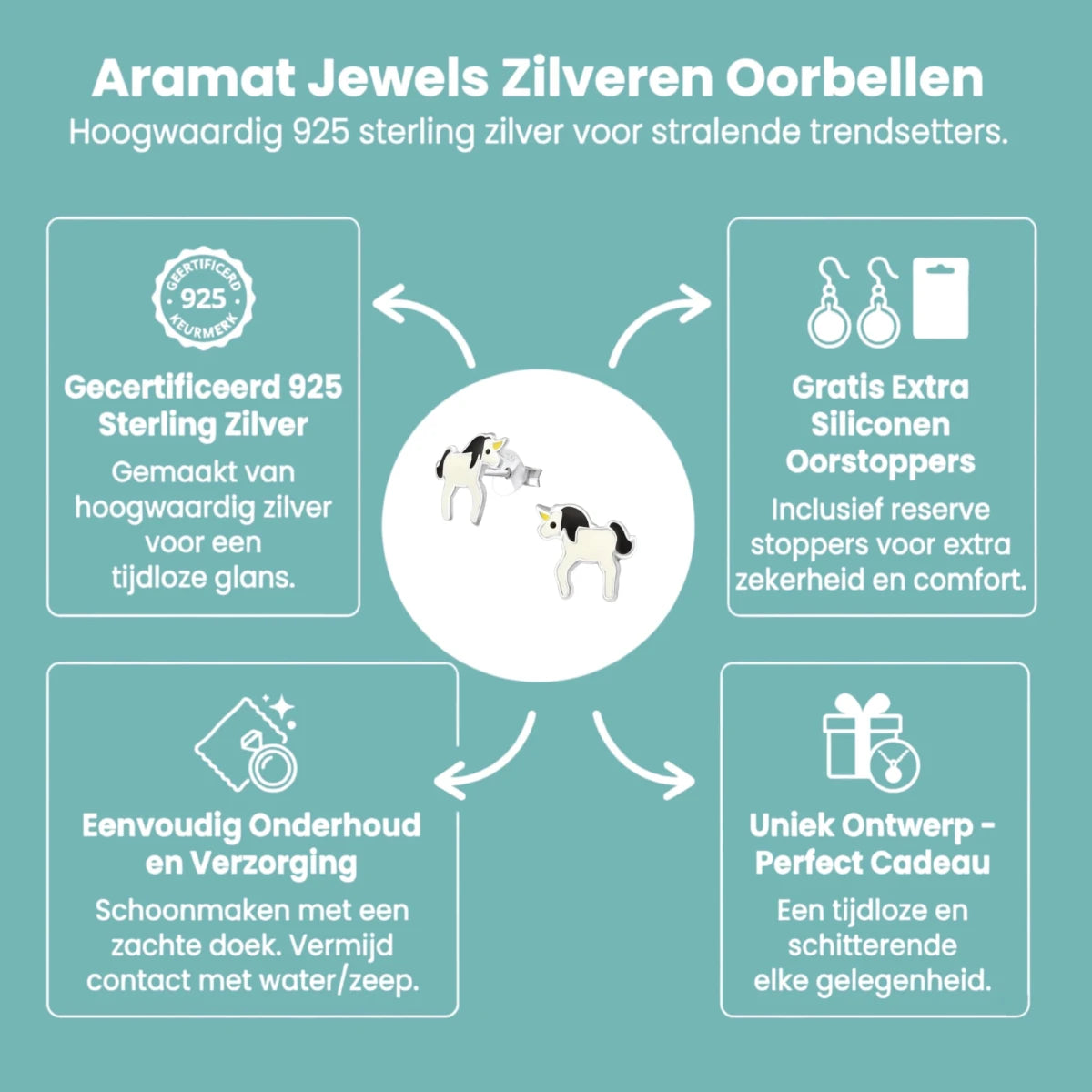Zilveren Eenhoorn Oorbellen - Cadeau voor Kind - Aramat Jewels - Oorbellen - cadeautip