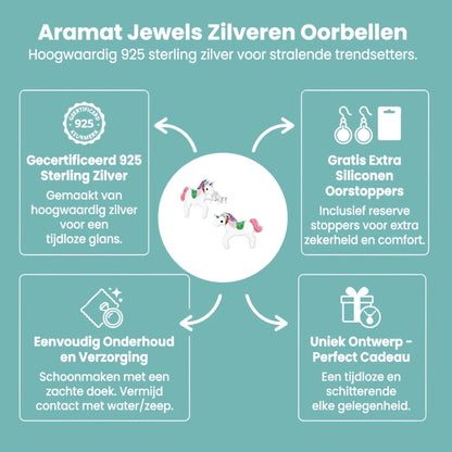 Zilveren Eenhoorn Oorbellen - Cadeau voor Meisje - Aramat Jewels - Oorbellen - cadeautip