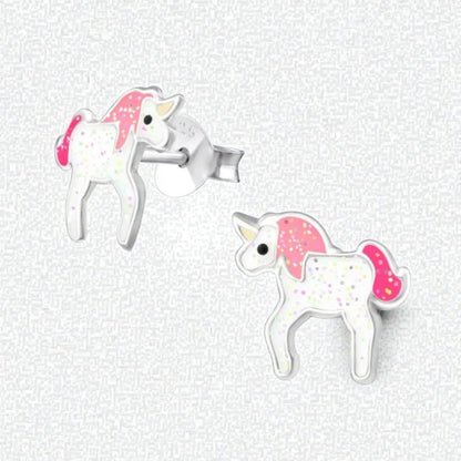 Zilveren Eenhoorn Oorbellen - Glitter Cadeau Meisje - Aramat Jewels - Oorbellen - cadeautip