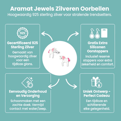Zilveren Eenhoorn Oorbellen - Glitter Cadeau Meisje - Aramat Jewels - Oorbellen - cadeautip