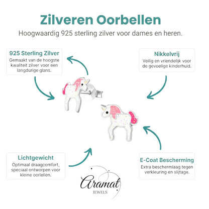 Zilveren Eenhoorn Oorbellen - Glitter Cadeau Meisje - Aramat Jewels - Oorbellen - cadeautip