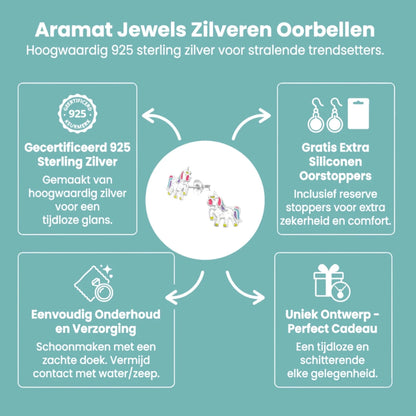 Zilveren Eenhoorn Oorbellen - Glitter Cadeautje Meisje - Aramat Jewels - Oorbellen - cadeautip