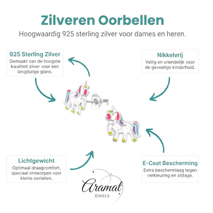 Zilveren Eenhoorn Oorbellen - Glitter Cadeautje Meisje - Aramat Jewels - Oorbellen - cadeautip