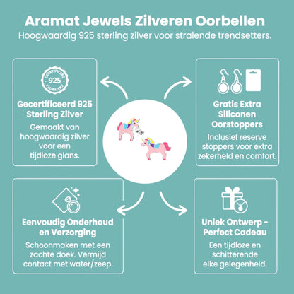 Zilveren Eenhoorn Oorbellen Roze - Cadeautje voor Meisje - Aramat Jewels - Oorbellen - cadeautip