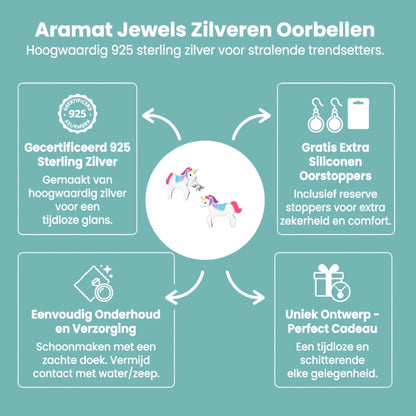 Zilveren Eenhoorn Oorbellen - Sinterklaascadeau Meisje - Aramat Jewels - Oorbellen - cadeautip