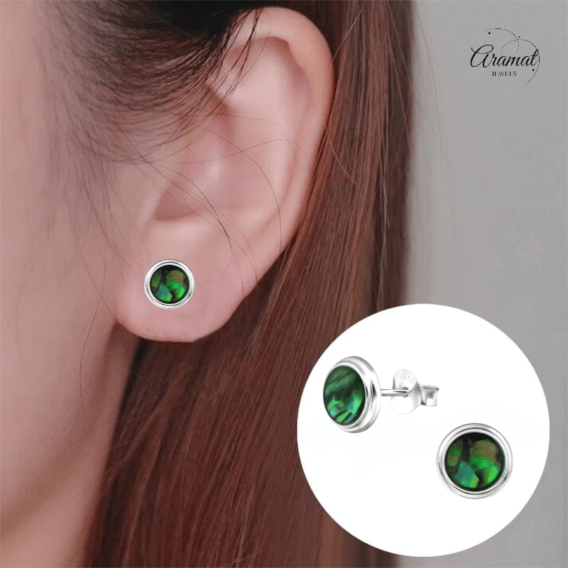 Zilveren Groen Abalone Oorbellen 8 mm - oor4761 - 30896 - Oorbellen kopen# - 8mm - 925 Zilver - Abalone