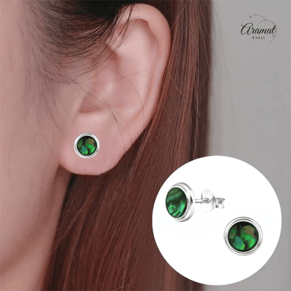 Zilveren Groen Abalone Oorbellen 8 mm - oor4761 - 30896 - Oorbellen kopen# - 8mm - 925 Zilver - Abalone