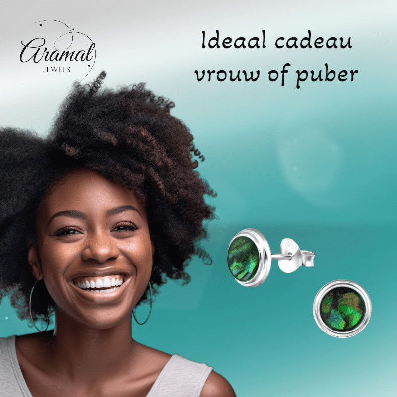 Zilveren Groen Abalone Oorbellen 8 mm - oor4761 - 30896 - Oorbellen kopen# - 8mm - 925 Zilver - Abalone