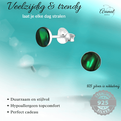 Zilveren Groene Abalone Oorbellen 5.5 mm - oor5184 - 30895 - Oorbellen kopen# - 5.5mm - 925 Zilver - Abalone