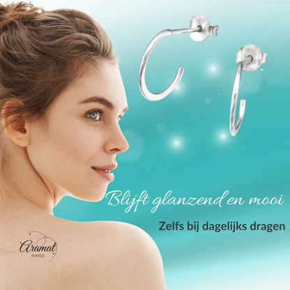 Zilveren Halve Hoepel Oorbellen 12x2mm - Aramat Jewels - Oorbellen - cadeautip
