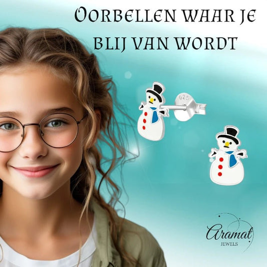 Zilveren Kerst Oorbellen Sneeuwpop - 9mm - oor1961 - 3534 - Oorbellen kopen# - 925 Zilver - 9mm - alles
