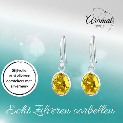 Zilveren Kinder Oorhangers Ovaal | Geel - oor2010 - 19108 - Oorhangers kopen# - 20mm - 925 Zilver - alles