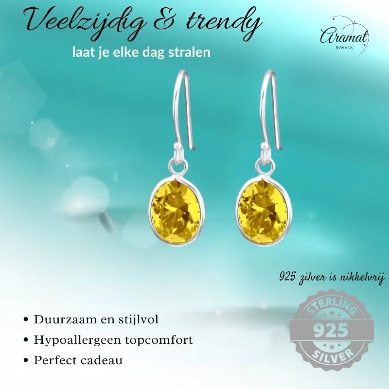 Zilveren Kinder Oorhangers Ovaal | Geel - oor2010 - 19108 - Oorhangers kopen# - 20mm - 925 Zilver - alles