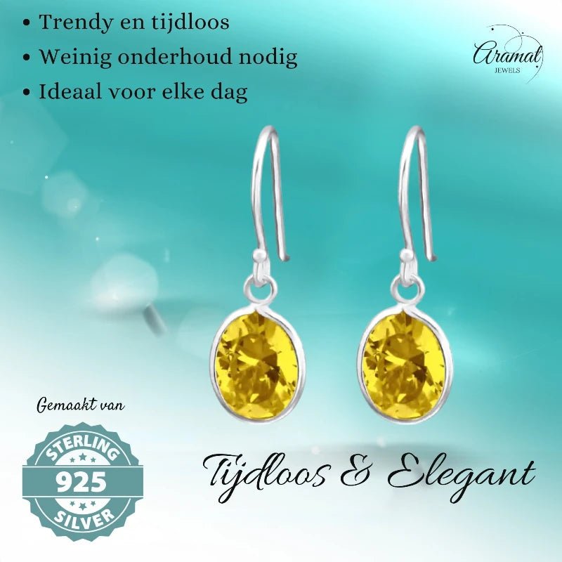 Zilveren Kinder Oorhangers Ovaal | Geel - oor2010 - 19108 - Oorhangers kopen# - 20mm - 925 Zilver - alles