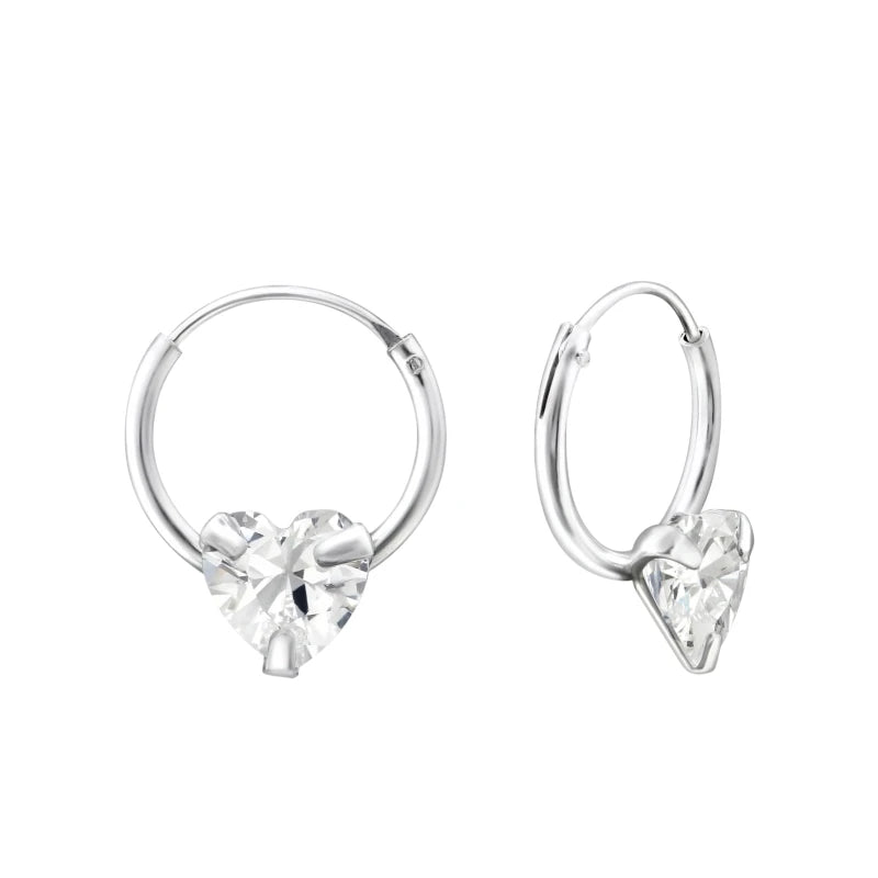 Zilveren Kinder Oorringen - Hartjes Zirkonia - 12mm - oor460 - 20311 - Oorringen kopen# - 12mm - 925 Zilver