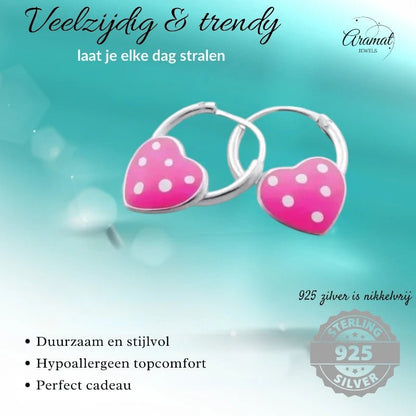 Zilveren Kinder Oorringen - Roze Hartje - 10mm - oor499 - Oorringen kopen# - 10mm - 925 Zilver