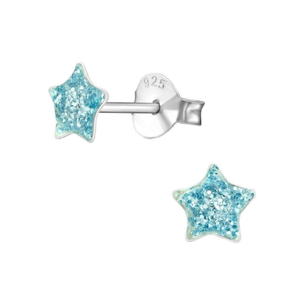 Zilveren Kinderoorbellen Blauwe Glitter Ster 5mm - Aramat Jewels - RVS Sieraden - Oorbellen - cadeautip