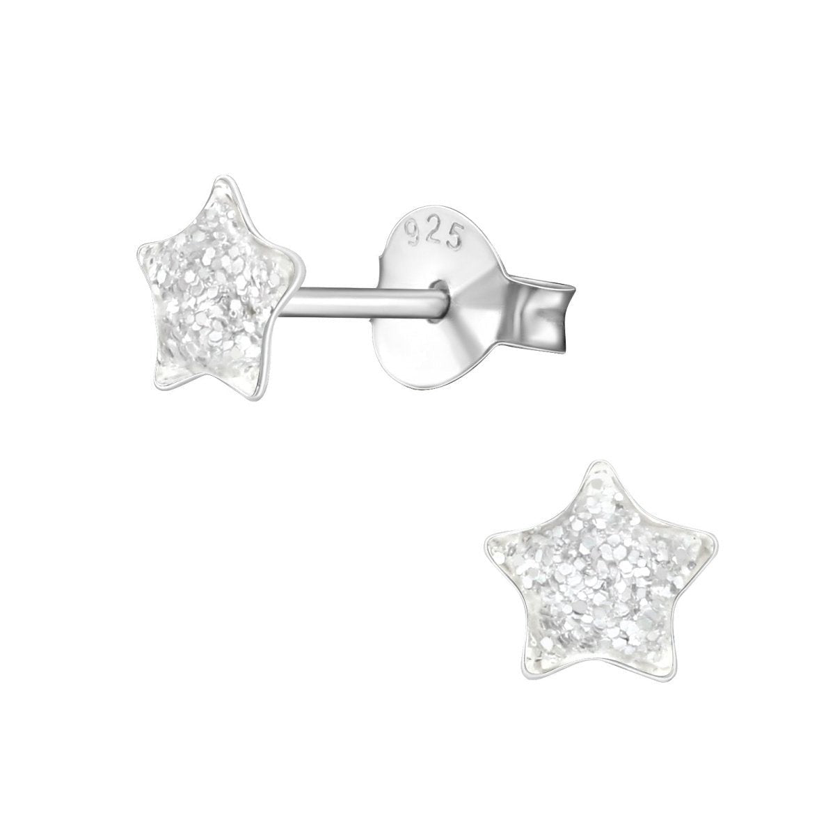 Zilveren Kinderoorbellen Transparante Glitter Ster 5mm - Aramat Jewels - Oorbellen - cadeautip