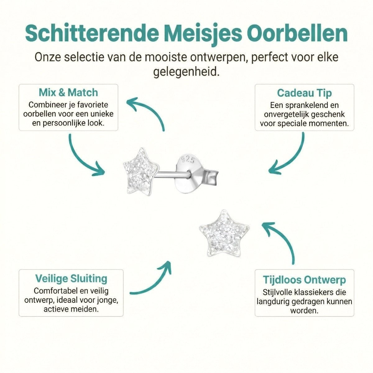 Zilveren Kinderoorbellen Transparante Glitter Ster 5mm - Aramat Jewels - Oorbellen - cadeautip