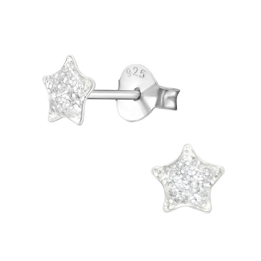 Zilveren Kinderoorbellen Transparante Glitter Ster 5mm - Aramat Jewels - Oorbellen - cadeautip