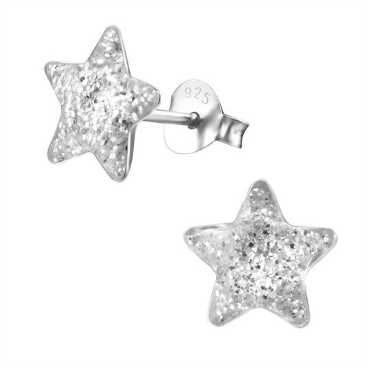 Zilveren Kinderoorbellen Transparante Glitter Ster 9mm - Aramat Jewels - RVS Sieraden - Oorbellen - cadeautip