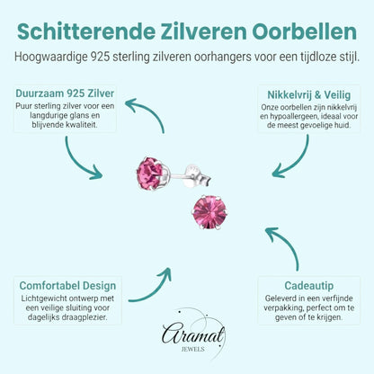 Zilveren Kristal Oorbellen roze - Aramat Jewels - Oorbellen - cadeautip